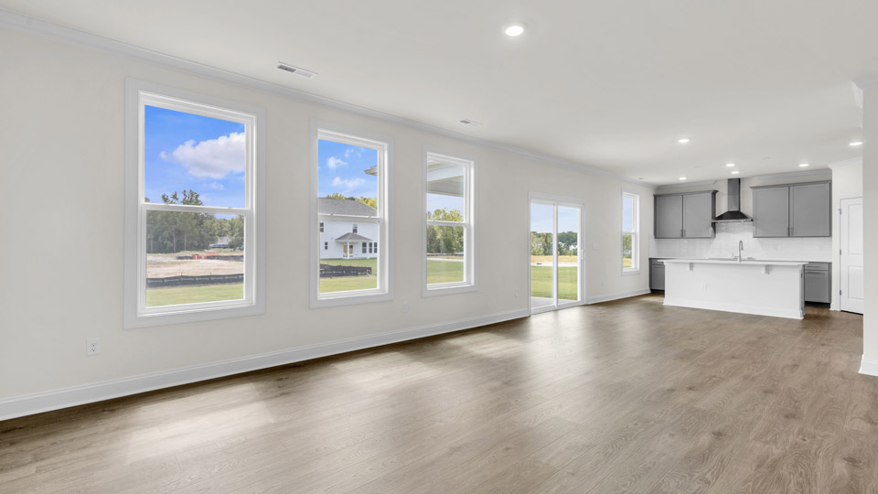 living room with revwood flooring