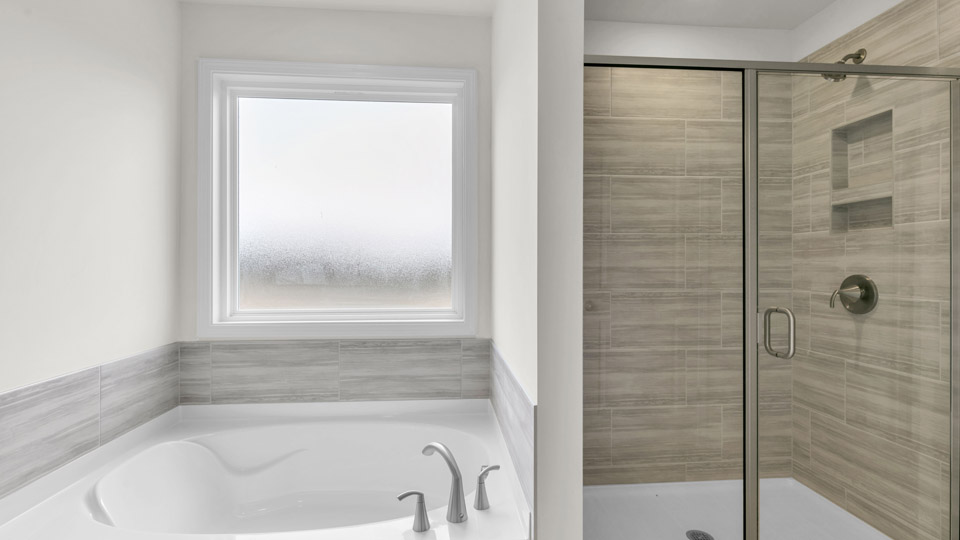 bathroom with separate tub and walk-in shower