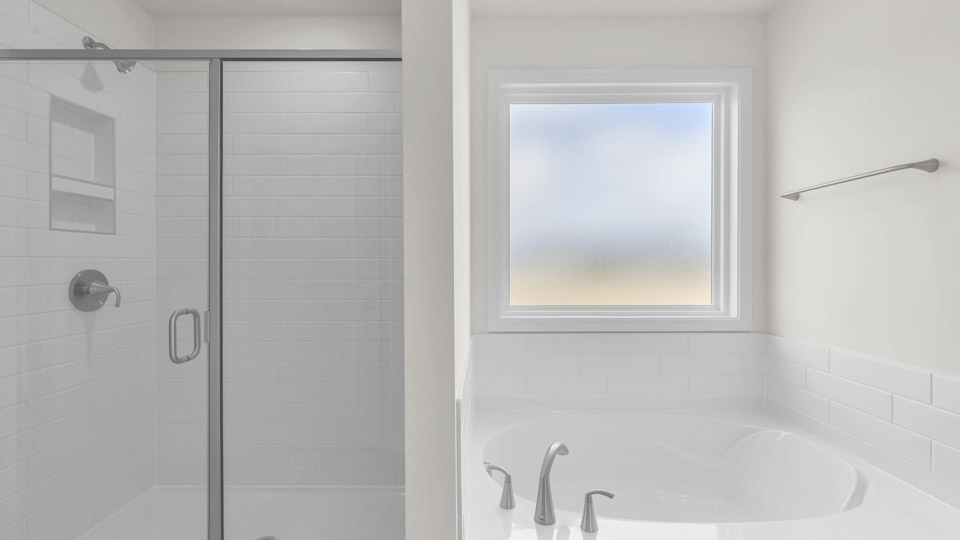 bathroom with separate tub and walk-in shower
