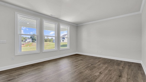 living room with revwood flooring