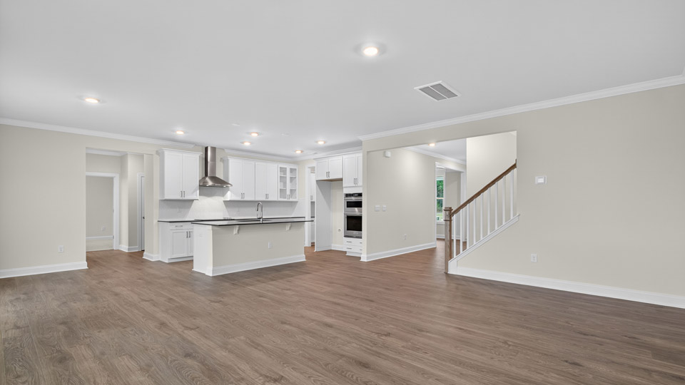 living room overlooked by kitchen