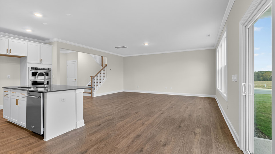 living room with revwood flooring