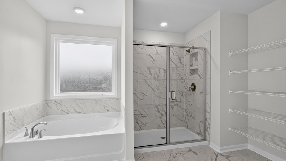bathroom with separate tub and walk-in shower