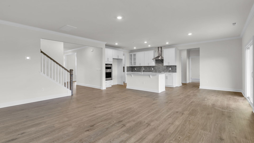 living room with revwood flooring