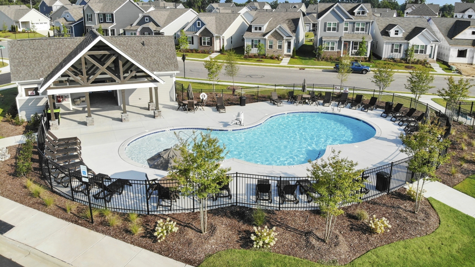 community pool and bathhouse