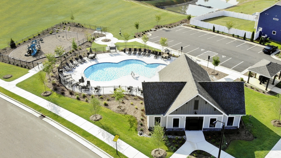 community pool and bathhouse