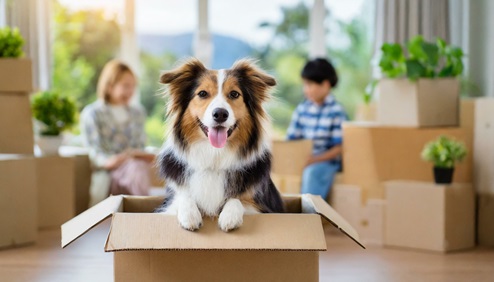 Puppy sitting in box