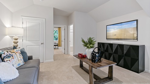 upstairs loft area with carpet flooring