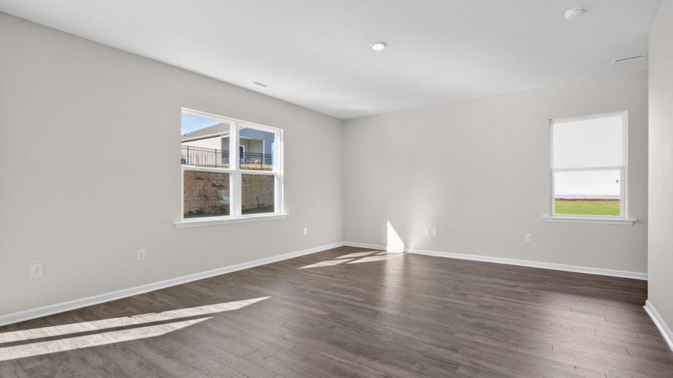 living room with revwood flooring