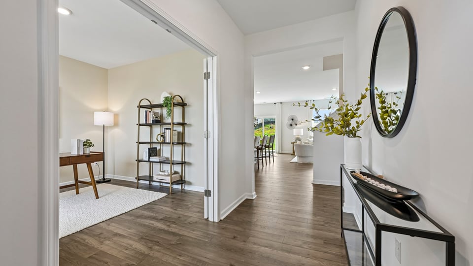 foyer entryway with study on left
