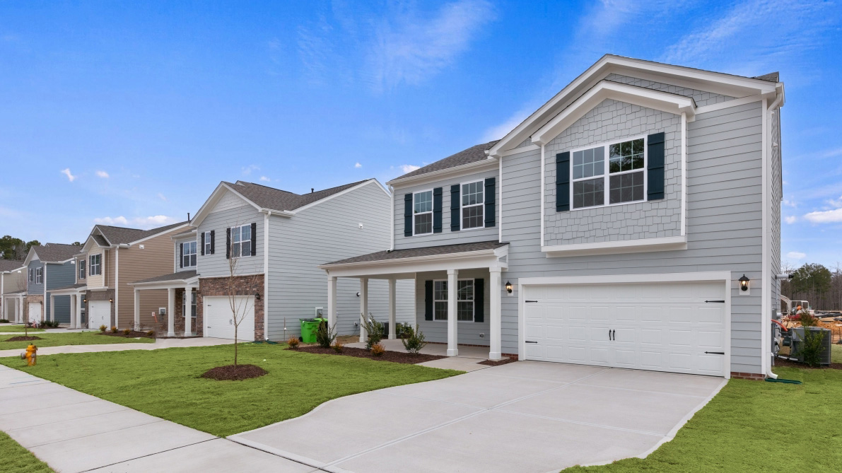 Come see the Penwell at 1253 Pavo Path, Wendell, NC 27591, at Anderson Farm!   The Penwell is one of our two-story floorplans featured at Anderson Farm in Wendell, North Carolina, offering 3 modern elevations. This home offers 3 bedrooms, 2.5 bathrooms, 2,164 sq. ft. of living space, and a 2-car garage.   Upon entering the home, you'll be greeted by an inviting foyer which leads you past a flex room and powder room, then directly into the center of the home. At the heart of the home is a spacious living room that blends with the kitchen and breakfast area, creating an expansive and airy feel. The kitchen is well-equipped with a walk-in pantry, stainless steel appliances, and functional kitchen island, overlooking the living room making it perfect for cooking and entertaining.   On the second floor you'll find a loft that offers a flexible space for use as a media room, playroom, or a fourth bedroom. The primary bedroom sits at the front of the home on the second floor and features a large walk-in closet off the primary bathroom that boasts a walk-in shower, dual vanity, and a water closet for ultimate privacy. The additional two bedrooms upstairs each boast a walk-in closet and have easy access to a full bathroom. The laundry room completes the second floor.   Anderson Farm is uniquely positioned to take advantage of all Wendell has to offer. A 5 minute drive from both Wendell Falls and charming Downtown Wendell.   With its thoughtful design, spacious layout, and modern conveniences, the Penwell is the perfect new home for you at Anderson Farm. Contact us today to schedule a personal tour! * Photos are not of actual home or interior features and are representative of floor plan only. *