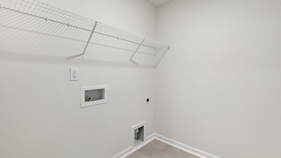 Laundry room with wire shelving