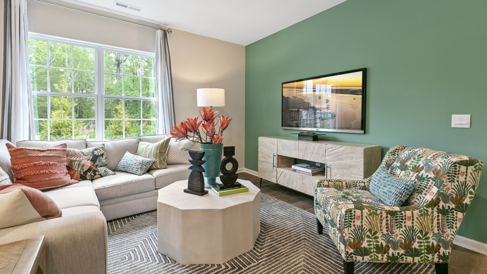 Living room with revwood flooring