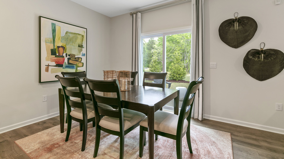 Dining area with revwood flooring