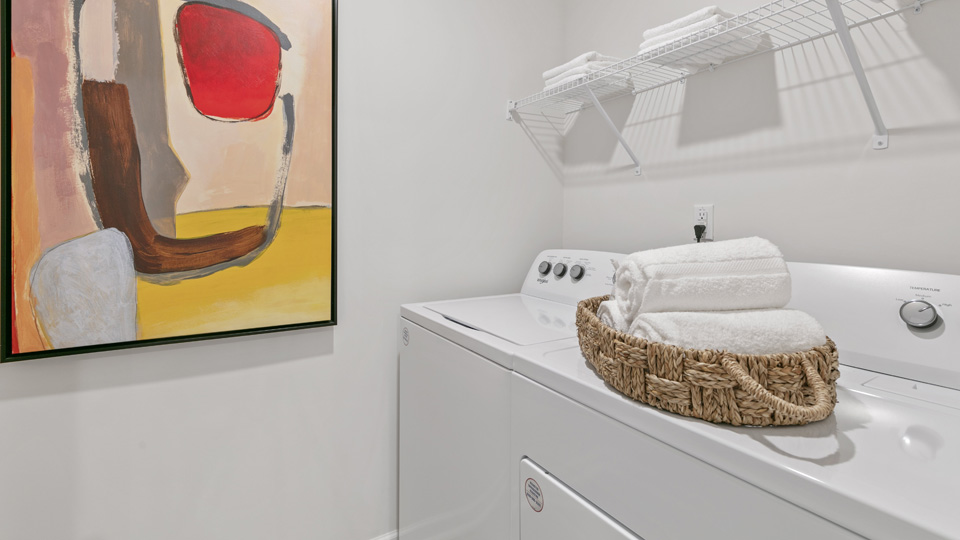 Laundry room with wire shelving