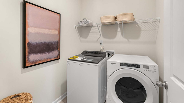 Laundry room with wire shelving