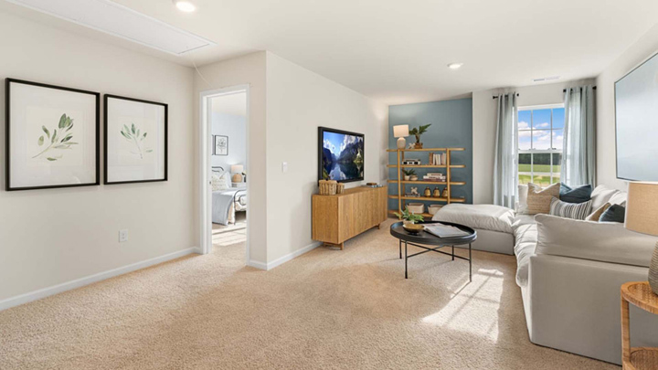 Loft with carpet flooring