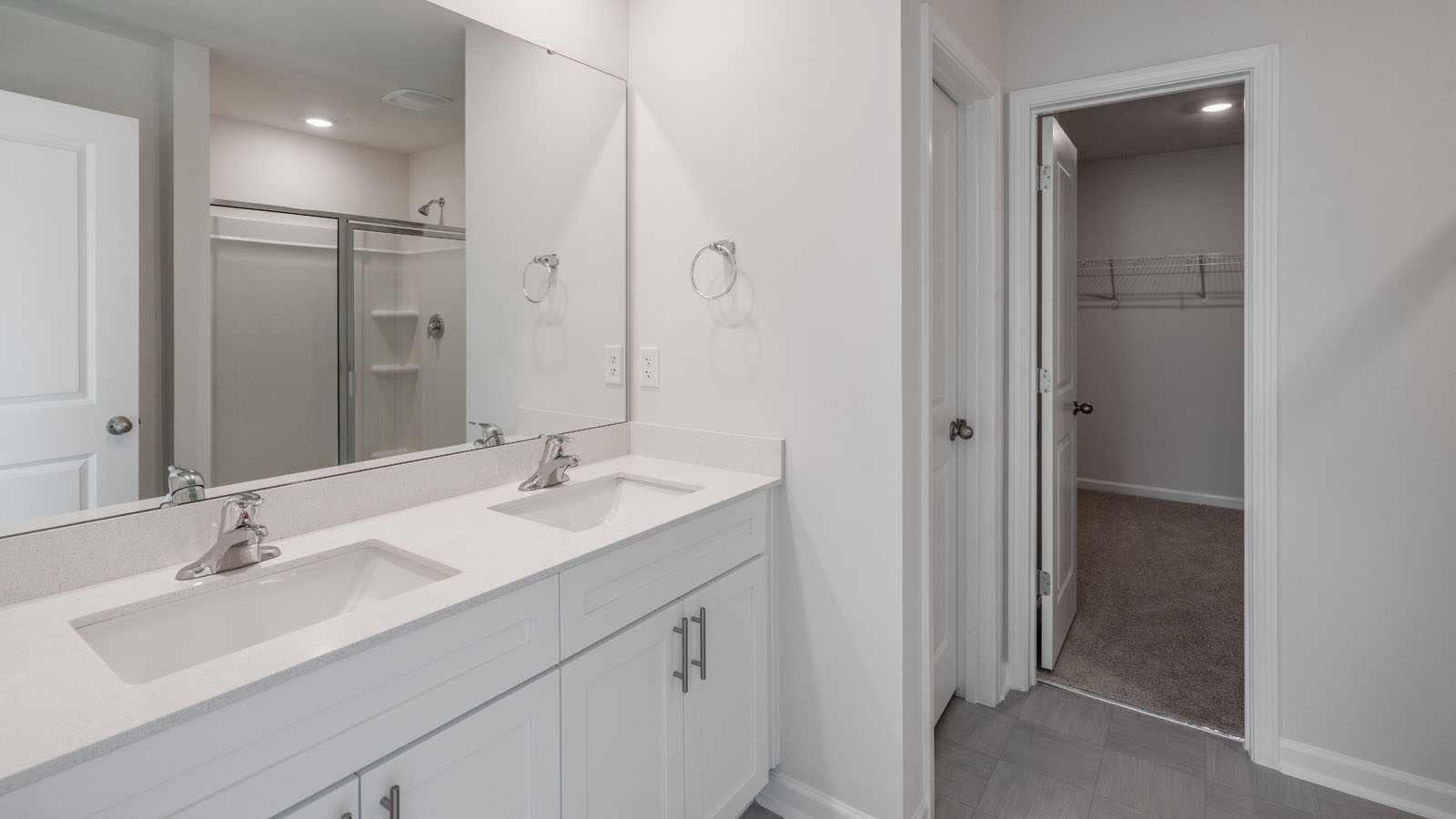 Primary bathroom with quartz counters