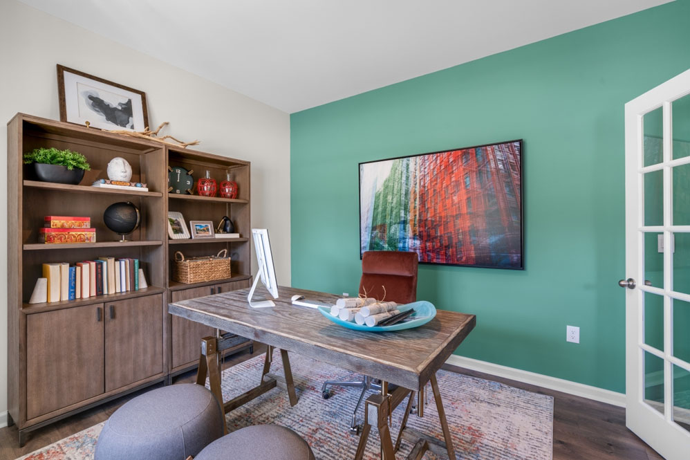 flex room with large windows, french doors