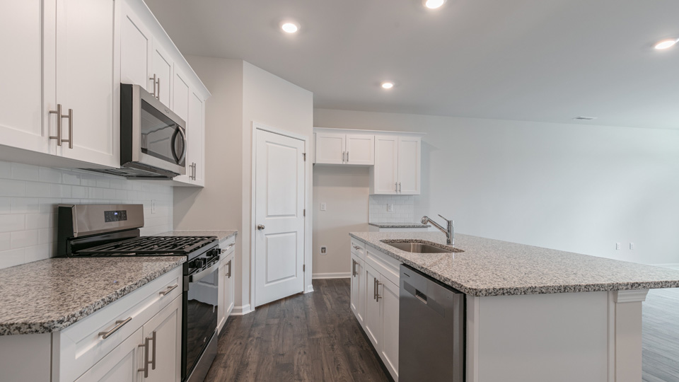 Kitchen with stainless-steel appliances