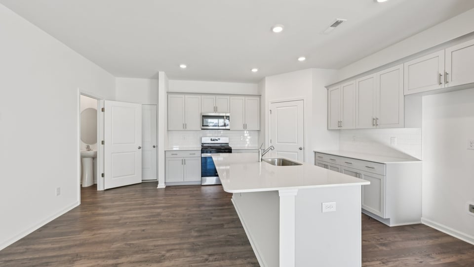 Kitchen with stainless-steel appliances