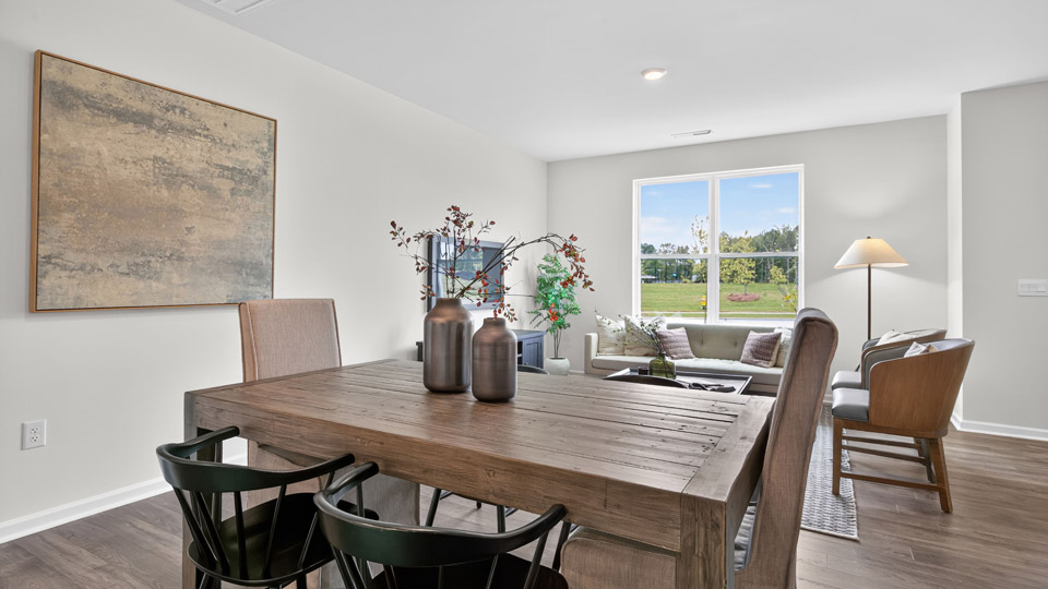 Dining area with revwood flooring