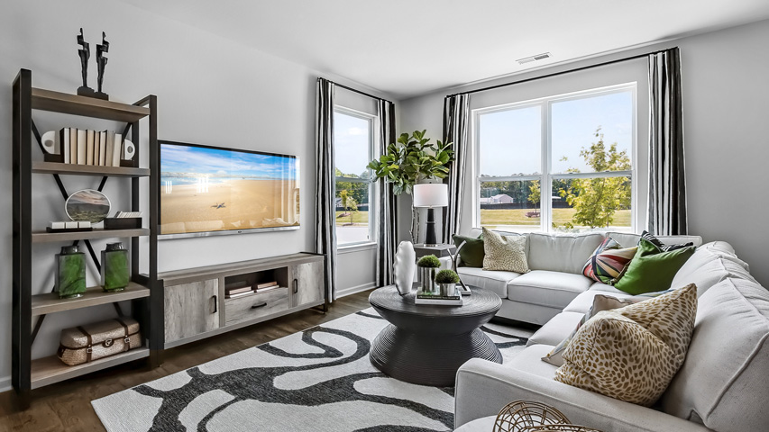 Collin Model living area with revwood flooring