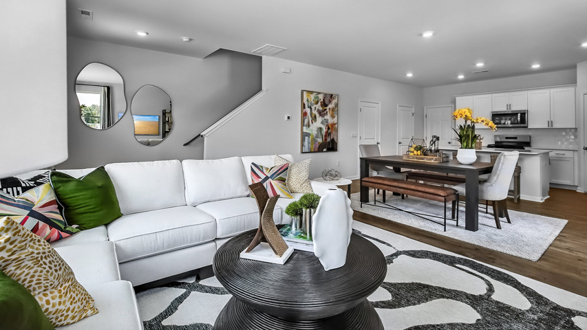 Collin Model living area with revwood flooring