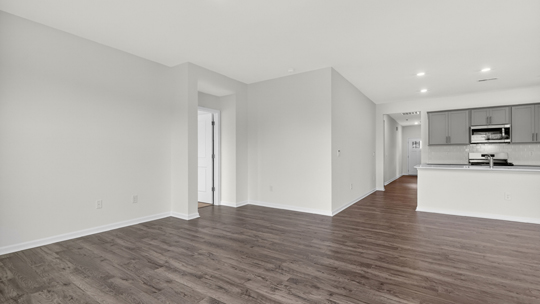 open concept living room leading to primary bedrdoom
