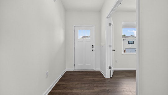 foyer entryway with revwood flooring