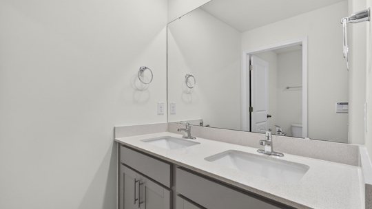 bathroom with quartz countertops and dual vanity