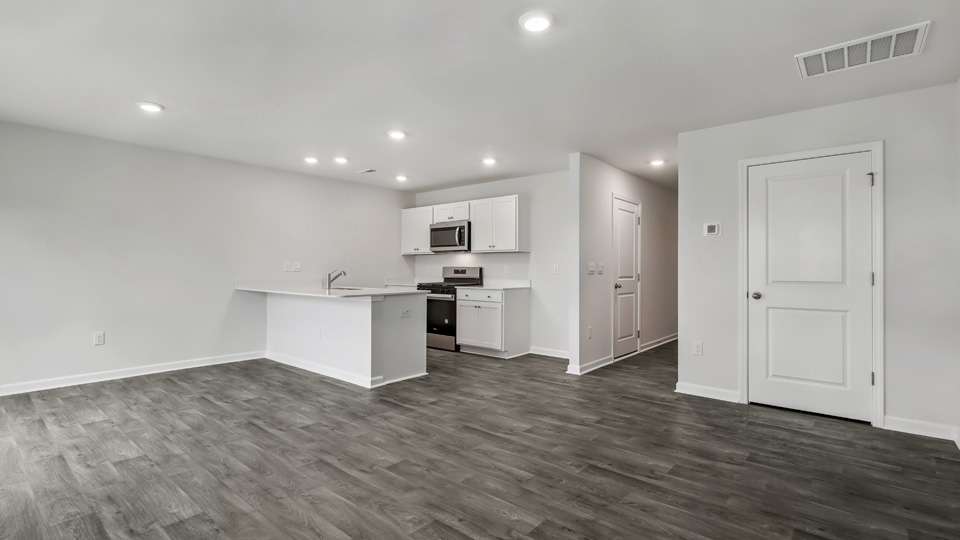 LIVING ROOM, KITCHEN, AND DINING ROOM