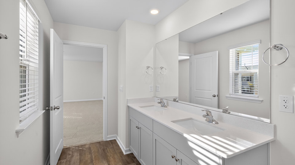 Primary bathroom with quartz counters