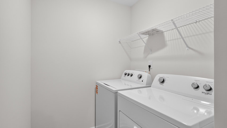Laundry room with wire shelving