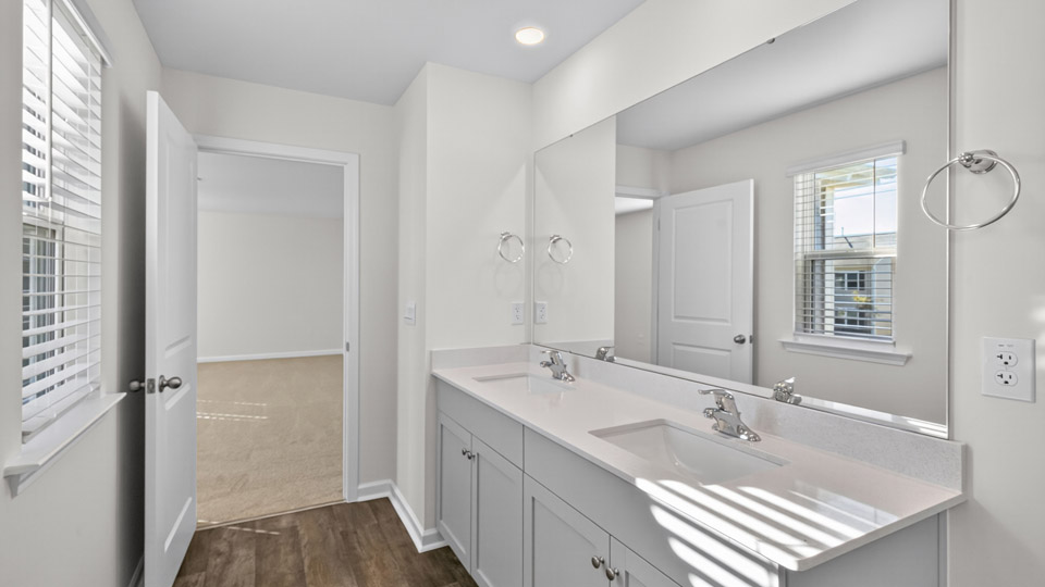 Primary bathroom with quartz counters