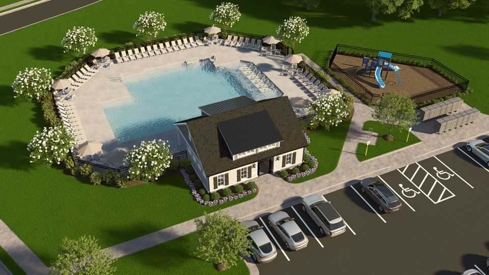 community pool and bathhouse rendering