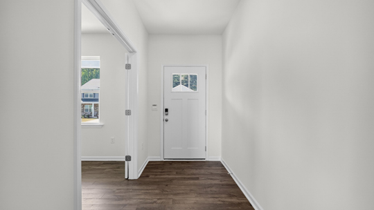 foyer entryway with revwood flooring
