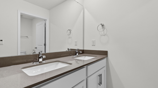 bathroom with quartz countertops and dual vanity