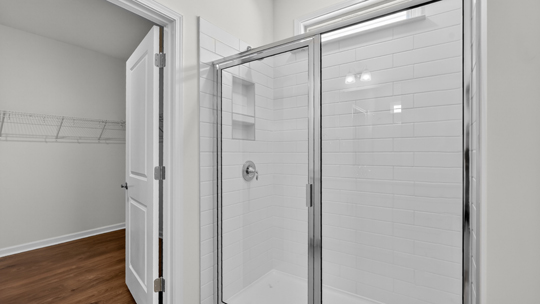 bathroom with walkin closet and walkin shower