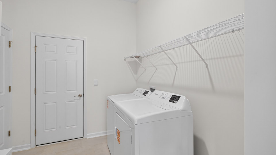 Laundry room with wire shelving
