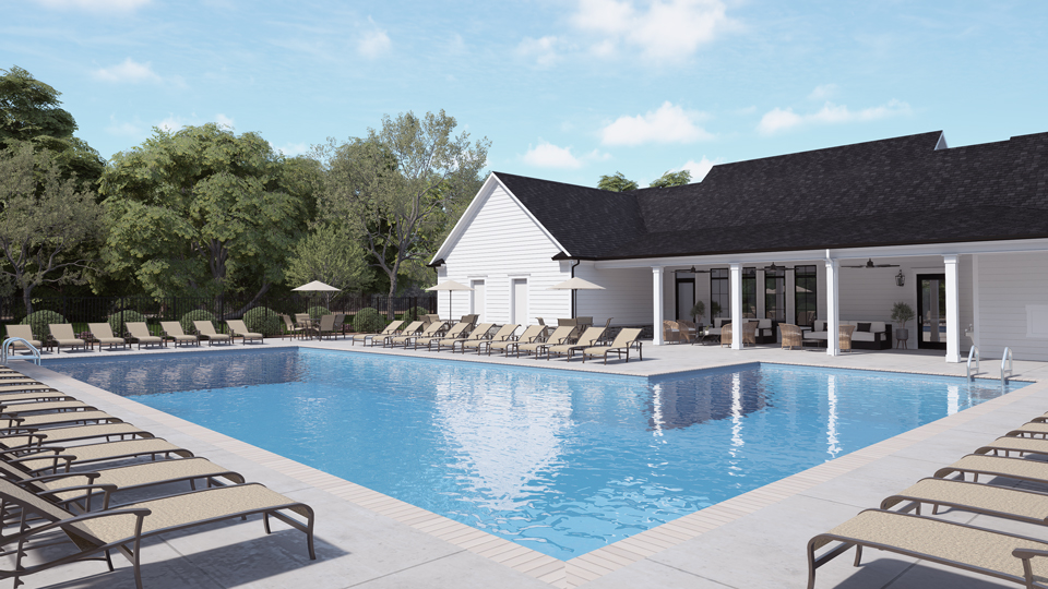 community pool and back of clubhouse