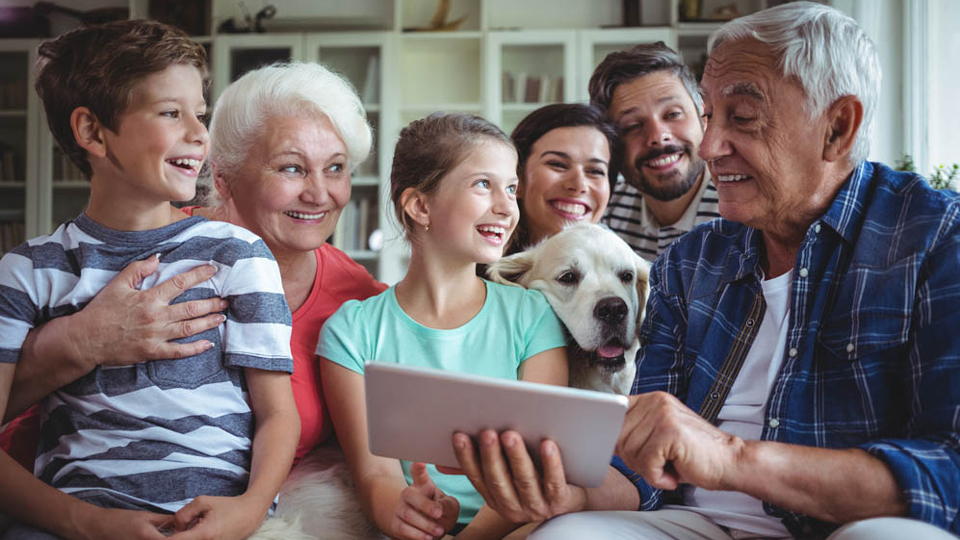 multigenerational family on couch