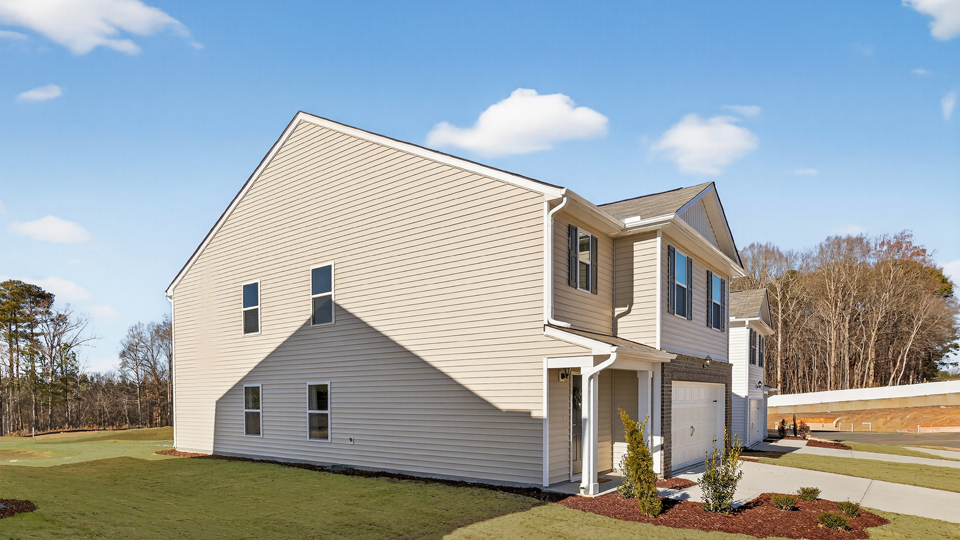 front exterior of Robie floorplan with 2 car garage