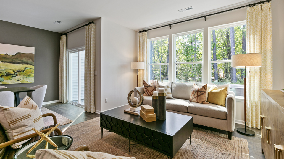 living space with three large windows