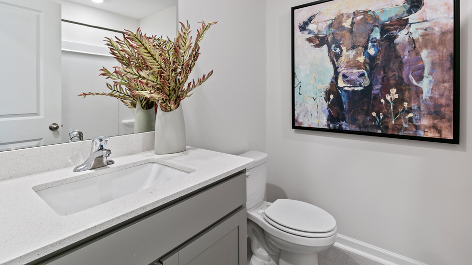 secondary bathroom with quartz countertops and single vanity sink