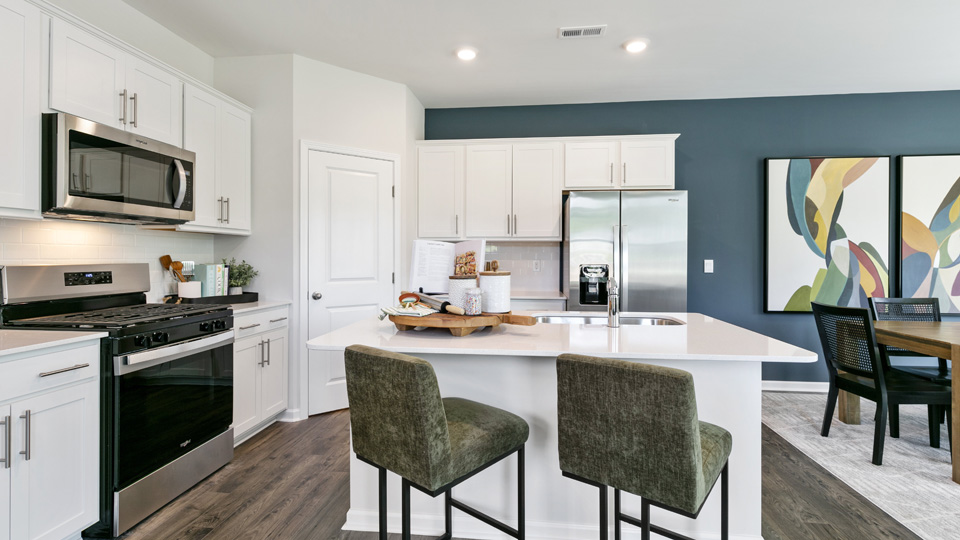 Kitchen with stainless-steel appliances