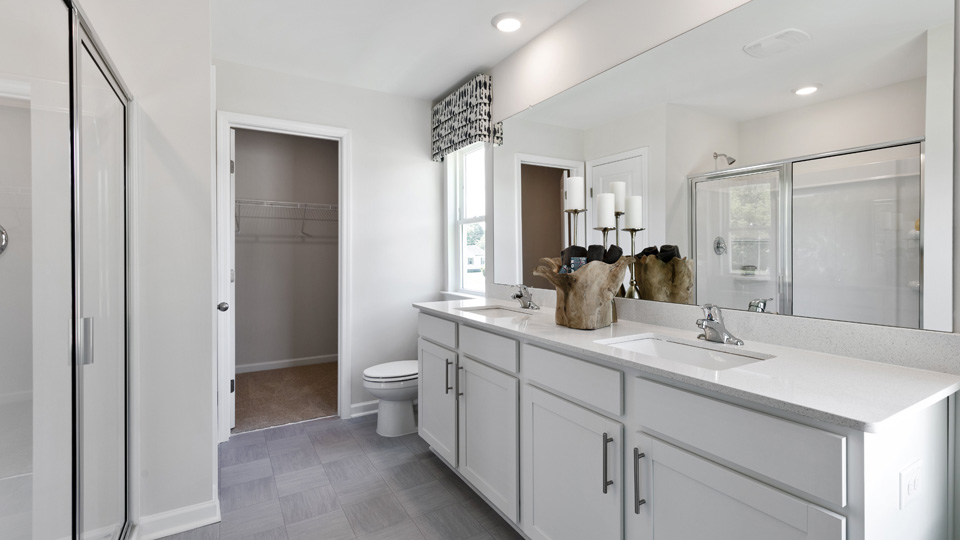 Primary bathroom with quartz counters
