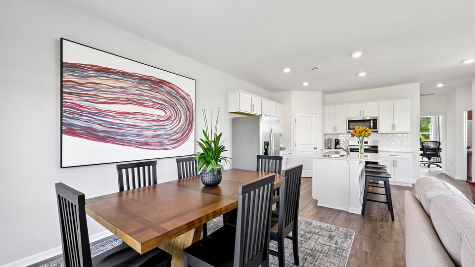 dining area with revwood flooring