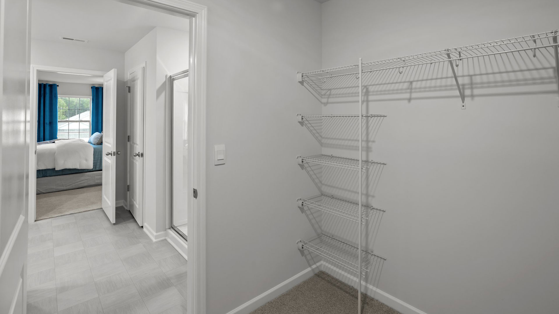walkin closet with wire shelving