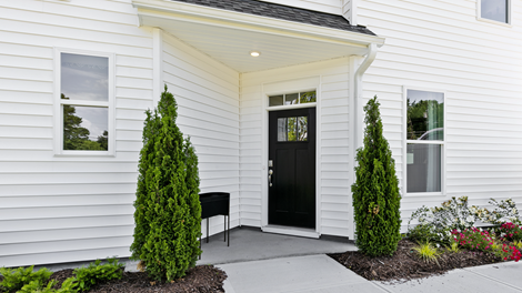 black front door into the home